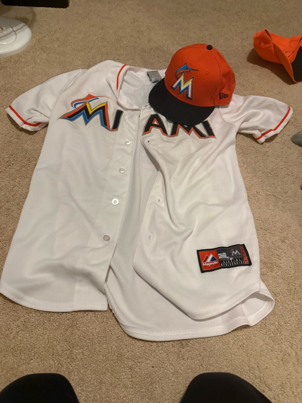 Majestic Miami Marlins White Jersey with Orange Trim